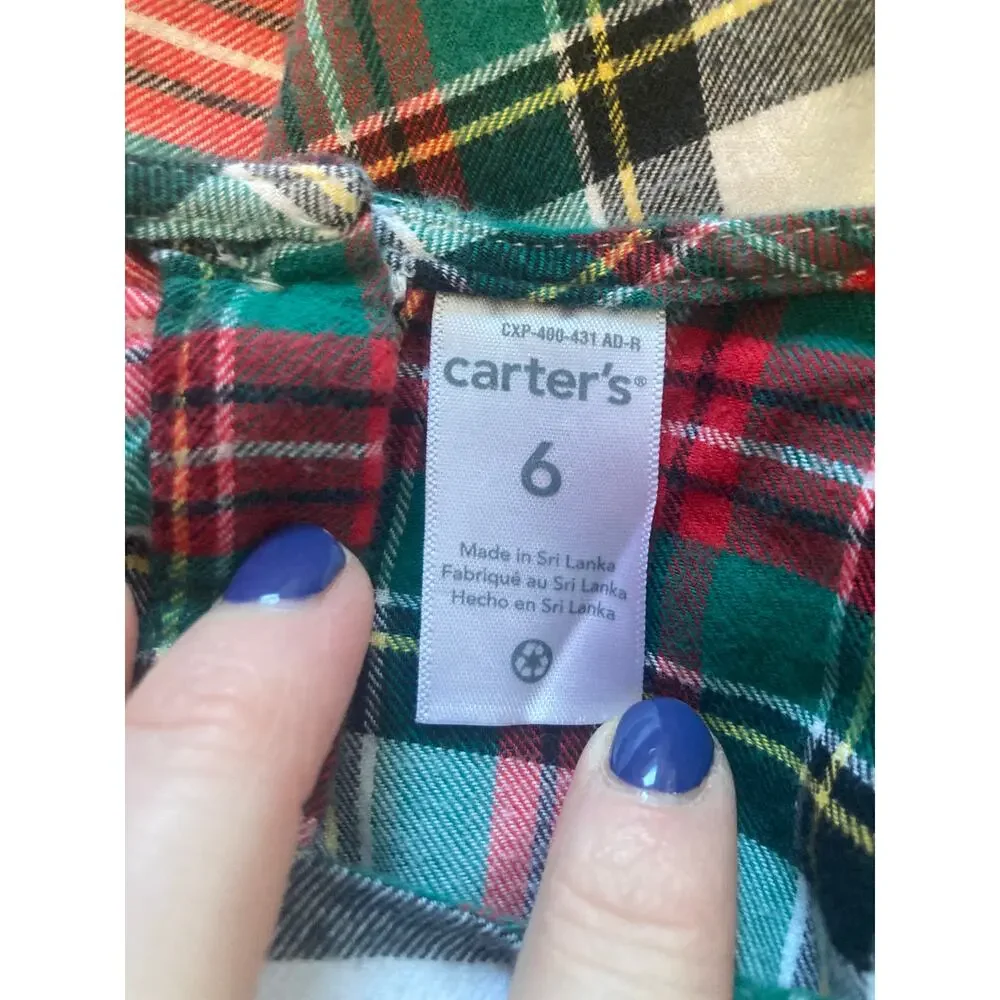 Carter’s Girls Red & Green Plaid Flannel Top, Size 6